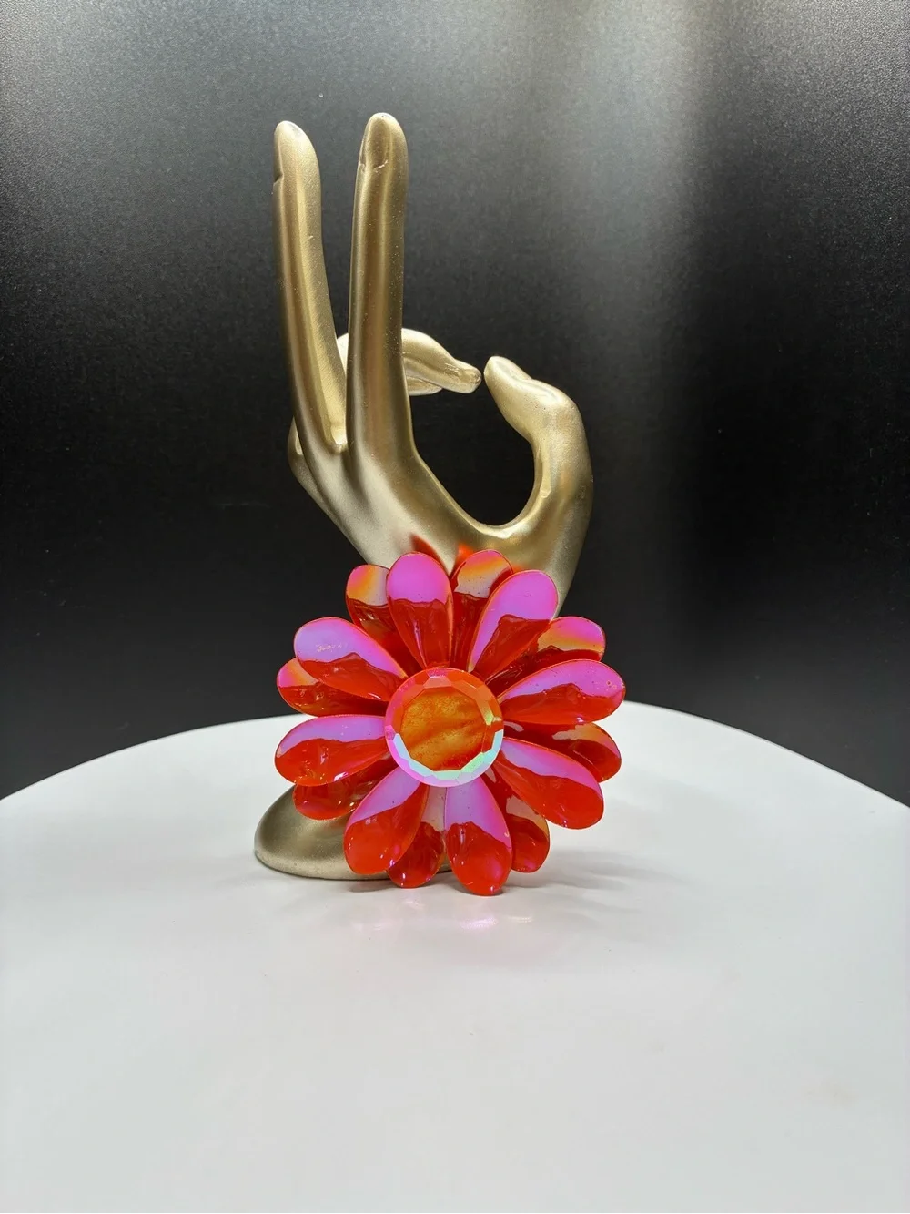 Vintage Glossy Orange  Flower Brooch -